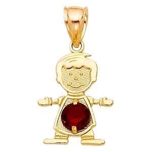 14KT Gold Boy Red Birth Stone July Pendant